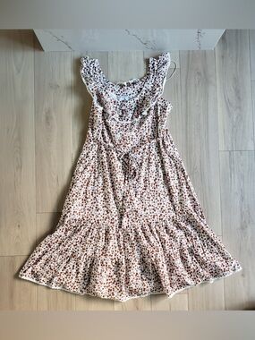 RIXO Cream Floral Ruffle Maxi Dress